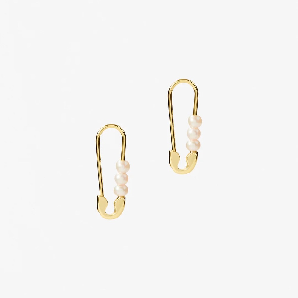 Ana Luisa Gold Pearl Safety Pin Drop Earrings